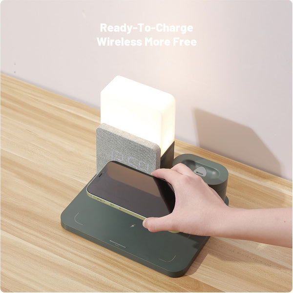 4 in 1 Fast Wireless Charger Station & Lamp With Alarm Clock