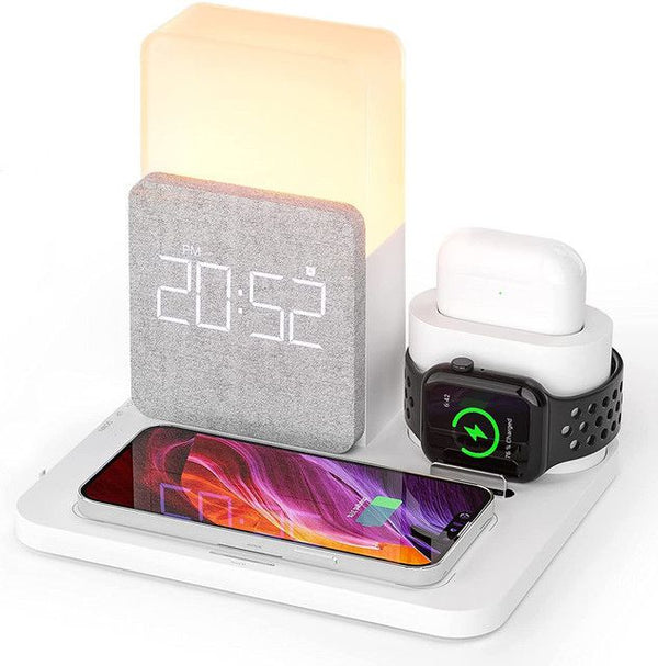 4 in 1 Fast Wireless Charger Station & Lamp With Alarm Clock