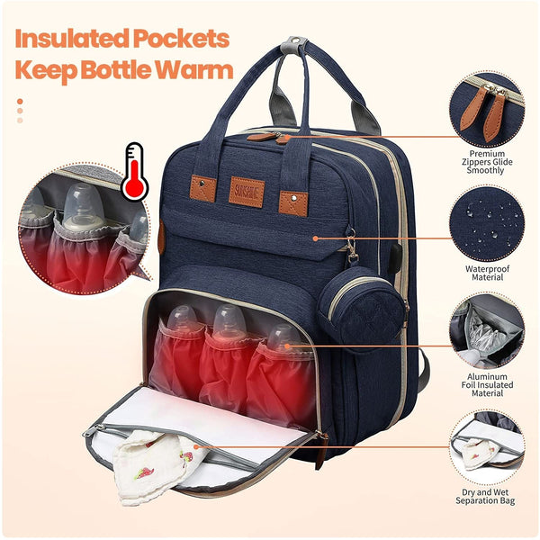 3-in-1 Diaper Bag Backpack - Foldable Bed & Mosquito Net
