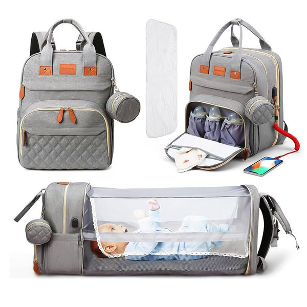 3-in-1 Diaper Bag Backpack - Foldable Bed & Mosquito Net