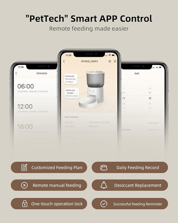 WiFi Cat Feeder: App-Controlled, 15 Portions, Dual Power - 10 Meals/Day (4L)