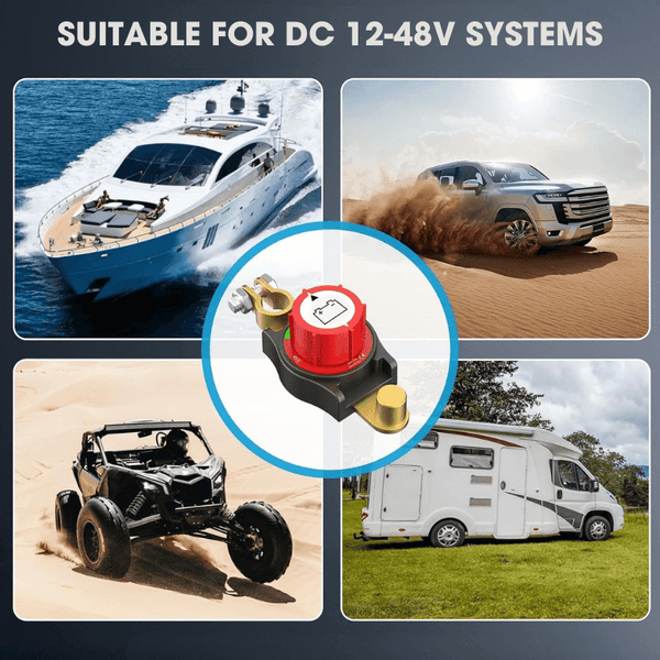 Battery Disconnect Switch 12-48V - Power Cut Master Isolator for Cars, RVs & Boats