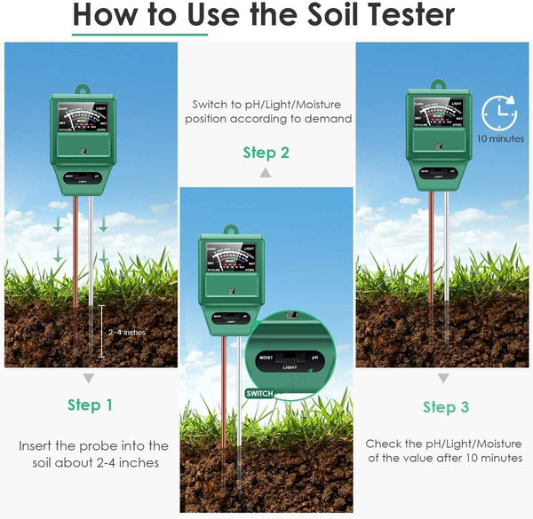 Soil pH Meter, 3-in-1 Soil, Moisture/Light/pH Tester Gardening Tool