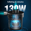 FUNAVO Portable Electric Air Pump - Quick-fill 130W, 3 Nozzles, Inflates/Deflates for Pools, Mattresses, Boats - 110V