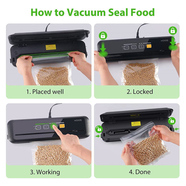KOIOS Vacuum Sealer: 86Kpa Auto Food Sealer, Built-in Cutter, Starter Kit, Dry & Moist Modes, VS6621