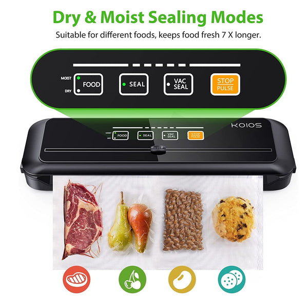 KOIOS Vacuum Sealer: 86Kpa Auto Food Sealer, Built-in Cutter, Starter Kit, Dry & Moist Modes, VS6621