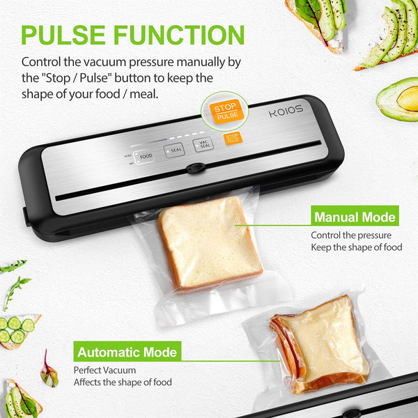 KOIOS Vacuum Sealer: 86Kpa Auto Food Sealer, Cutter, Pulse Function, Compact Design, VS6621