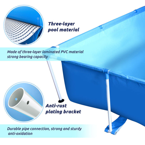 Portable Metal Frame Rectangular Swimming Pool - Easy Set Up for Family Fun