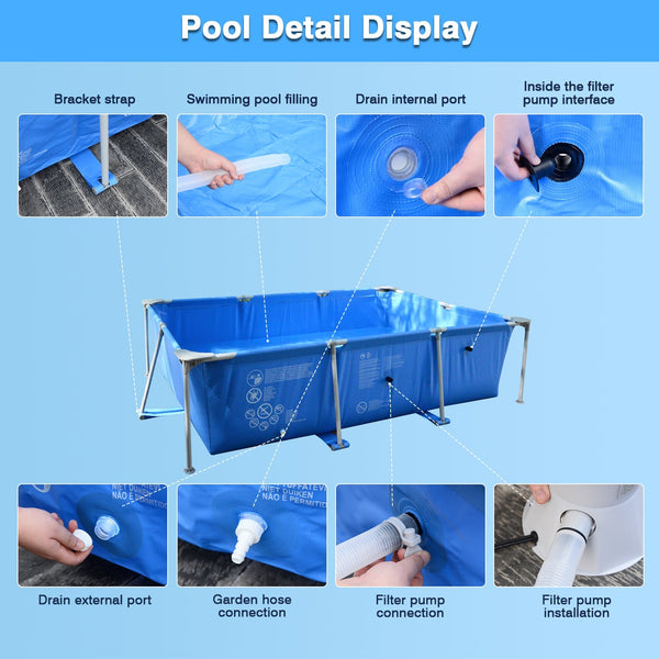Portable Metal Frame Rectangular Swimming Pool - Easy Set Up for Family Fun