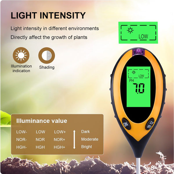 Soil pH Meter - 4 in 1 Soil pH, Temperature, Moisture and Sun light Meter