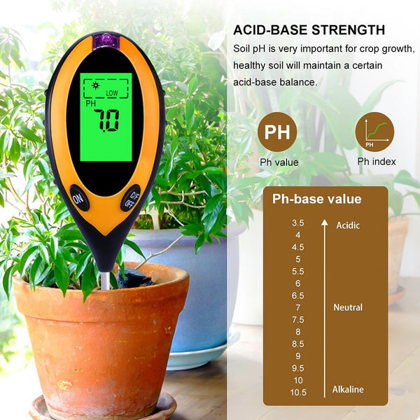 Soil pH Meter - 4 in 1 Soil pH, Temperature, Moisture and Sun light Meter