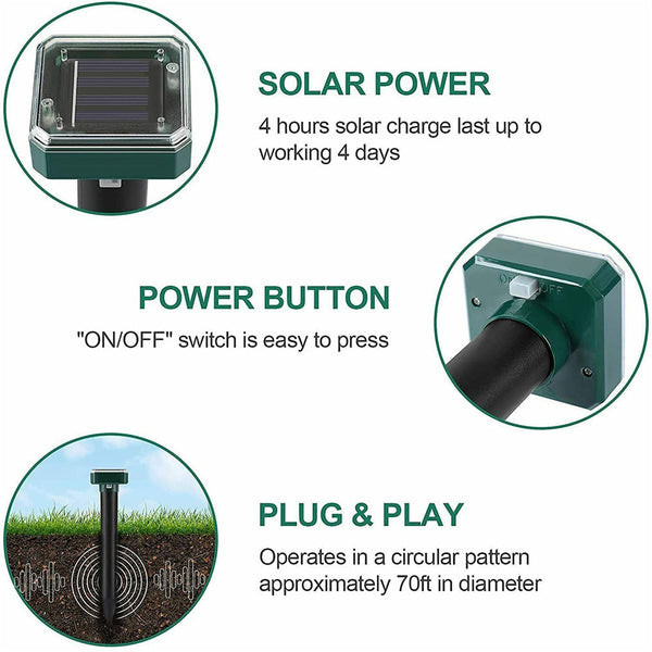 Outdoor Waterproof Solar Mole Snake and Mouse Repellent, 4 Pcs