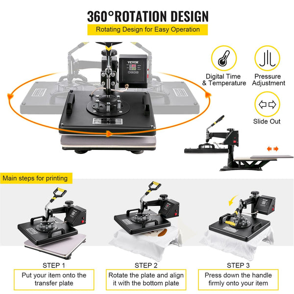 T-Shirt Mug Plate Hat Transfer Sublimation Machine - 5 in 1