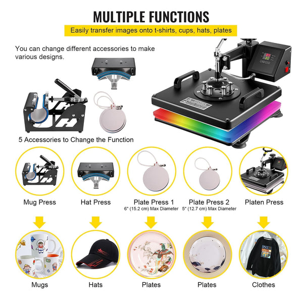 T-Shirt Mug Plate Hat Transfer Sublimation Machine - 5 in 1