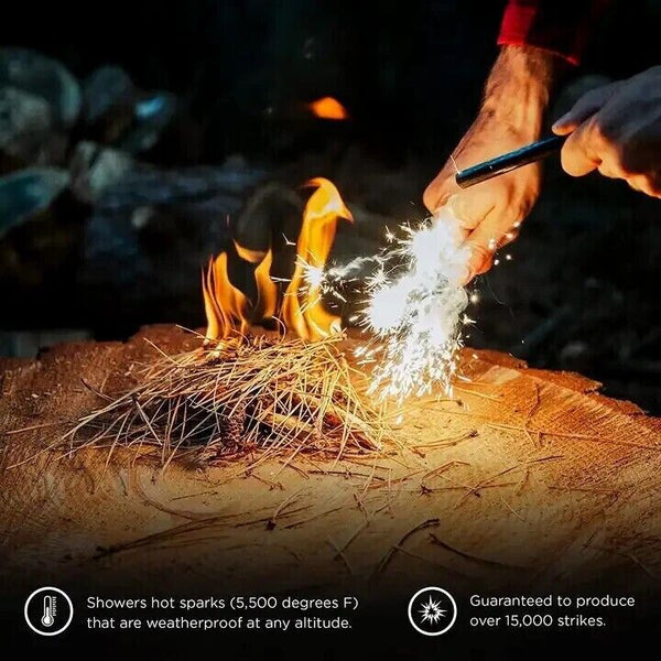 Ferro Rod Fire Starter with Survival Striker Flint & Emergency Paracord, 5x1/2"