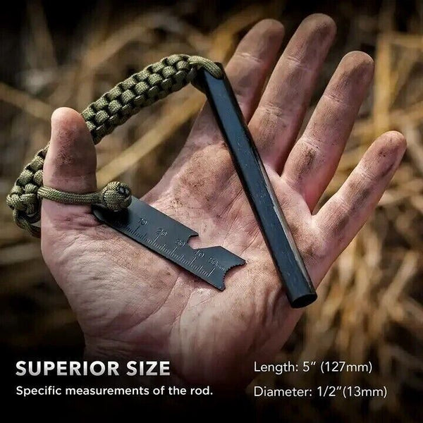 Ferro Rod Fire Starter with Survival Striker Flint & Emergency Paracord, 5x1/2"