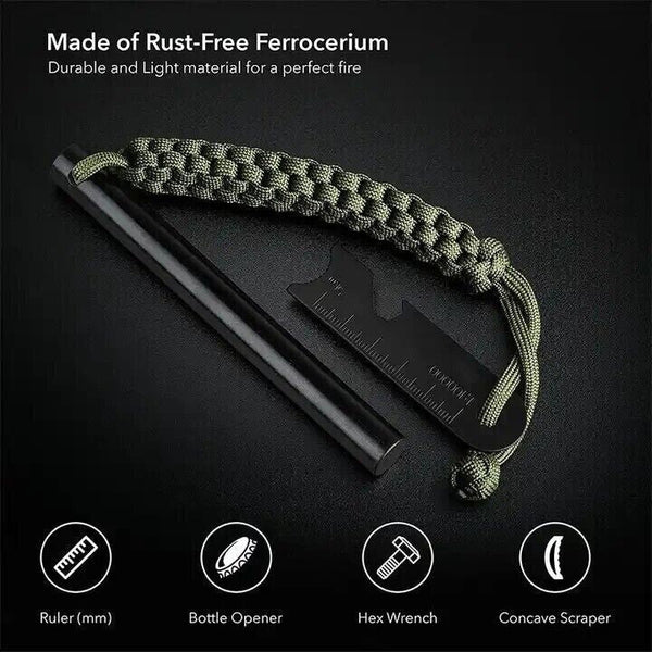 Ferro Rod Fire Starter with Survival Striker Flint & Emergency Paracord, 5x1/2"