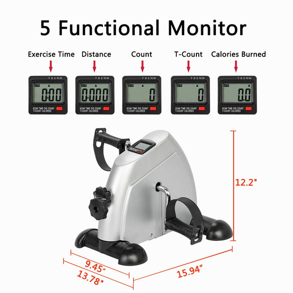Foldable Under Desk Stationary Exercise Bike, Silver