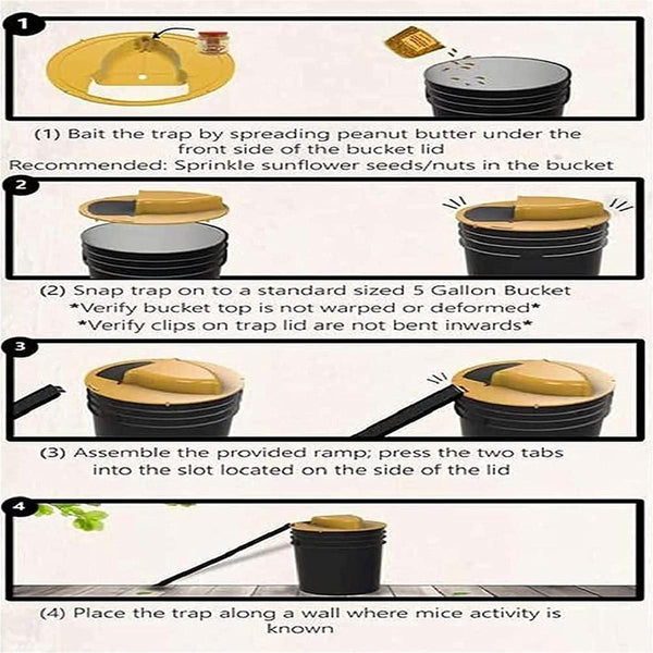 HUMANE Mouse Rat Rodent Trap - Flip & Slide 5 Gallon Bucket Lid Multi Catch Rodent Trap