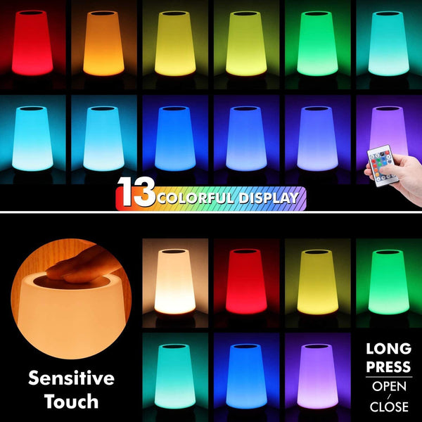 Night Light, Dimmable Touch Lamp: 5 Brightness, 13 RGB Colors - Portable & Stylish