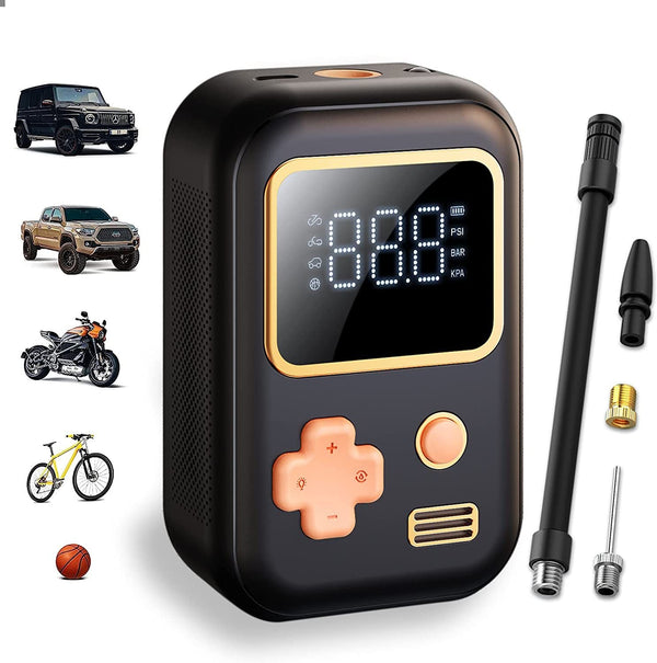 Tire Inflator Portable Air Compressor, 12V DC Car Air Pump with Digital Display, LED Light, Set of Nozzle Adaptors