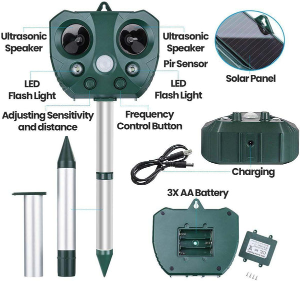 Upgraded Ultrasonic Solar Animal Repellent