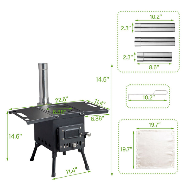 Wood Camping Stove Black, 22.6412.2014.57 inches