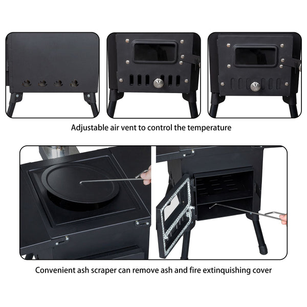 Wood Camping Stove Black, 22.6412.2014.57 inches