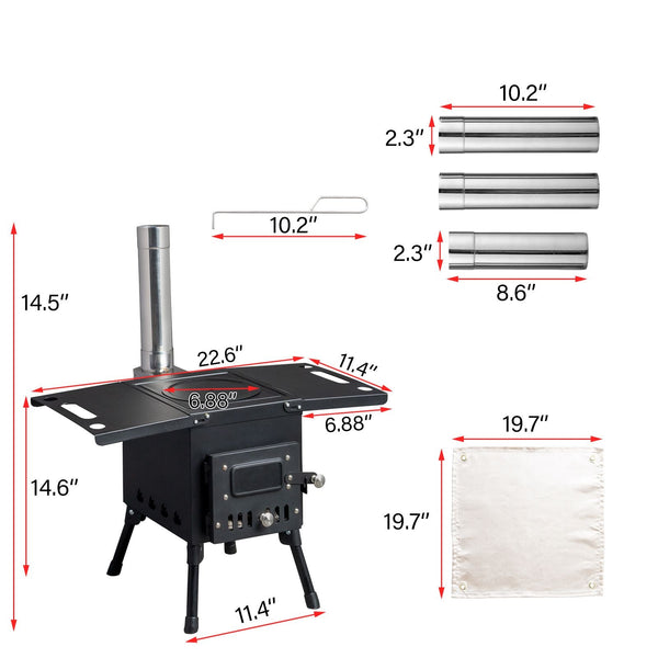 Wood Camping Stove Black, 22.6412.2014.57 inches