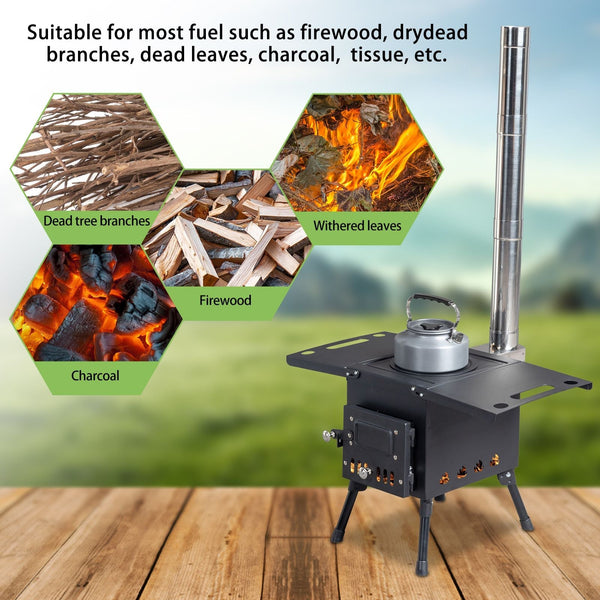 Wood Camping Stove Black, 22.6412.2014.57 inches