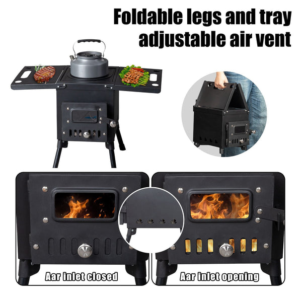 Wood Camping Stove Black, 22.6412.2014.57 inches